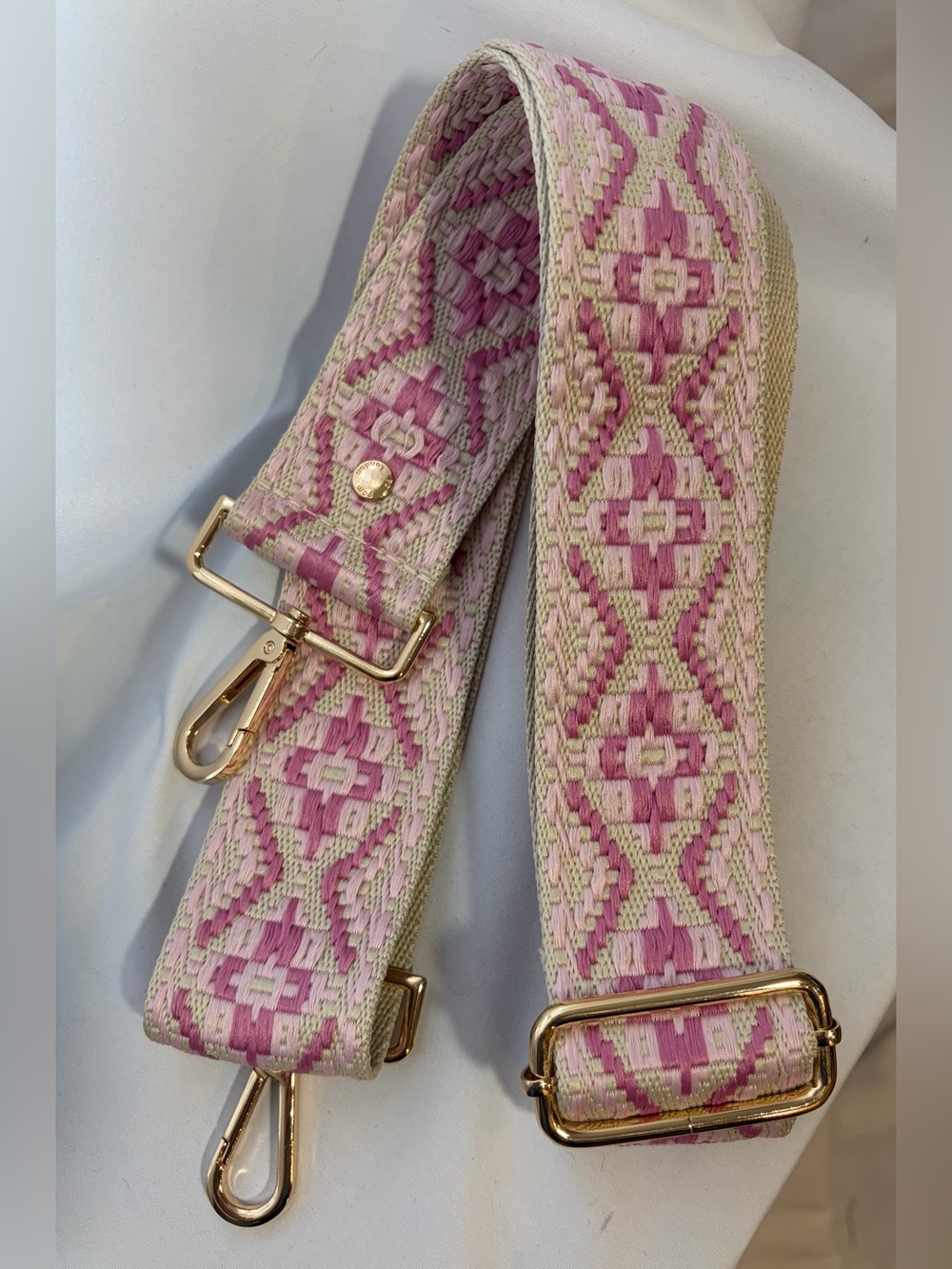 NEW POM POM LONDON Pink & Beige Crossbody Bag Strap